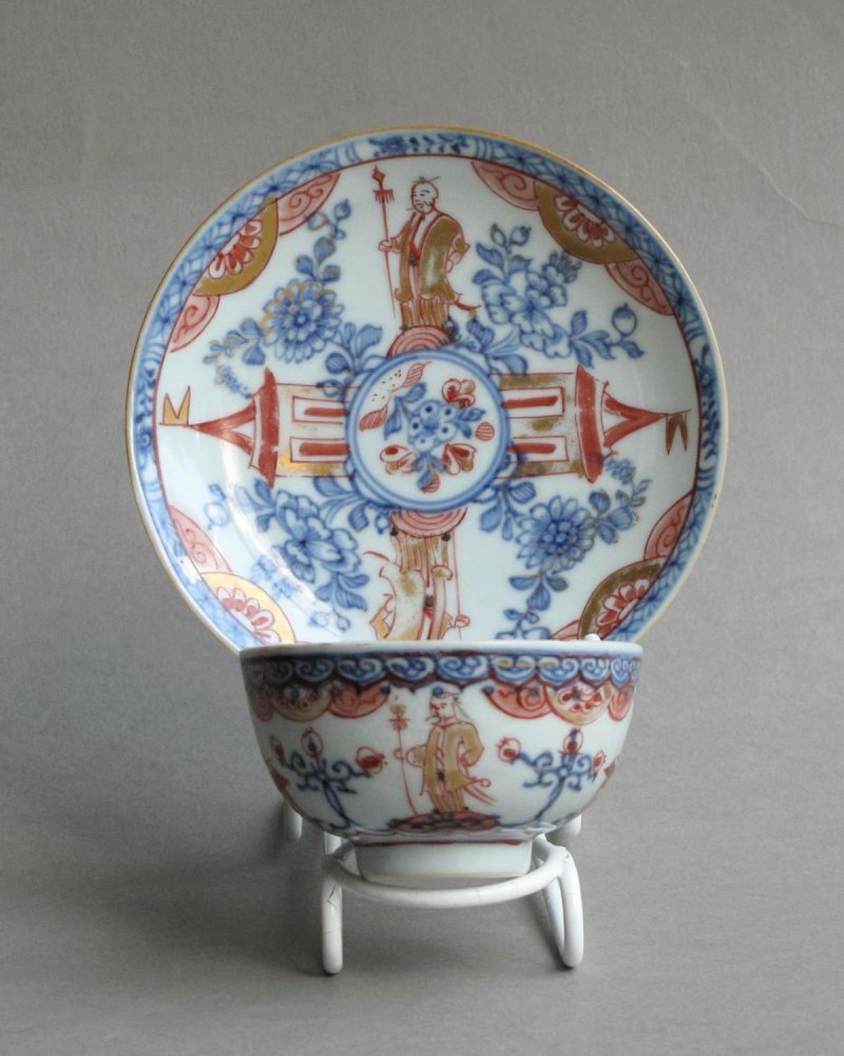 European-decorated Chinese teabowl & saucer