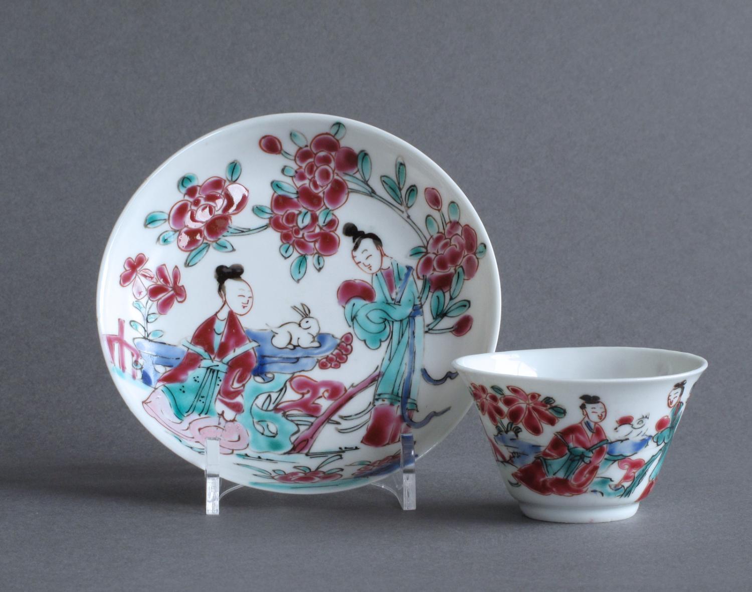 Chinese famille rose teabowl & saucer
