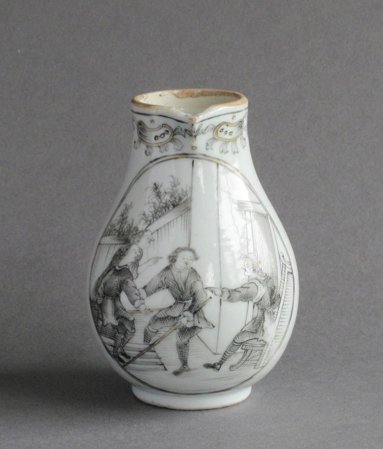 A Chinese grisaille European subject milk jug
