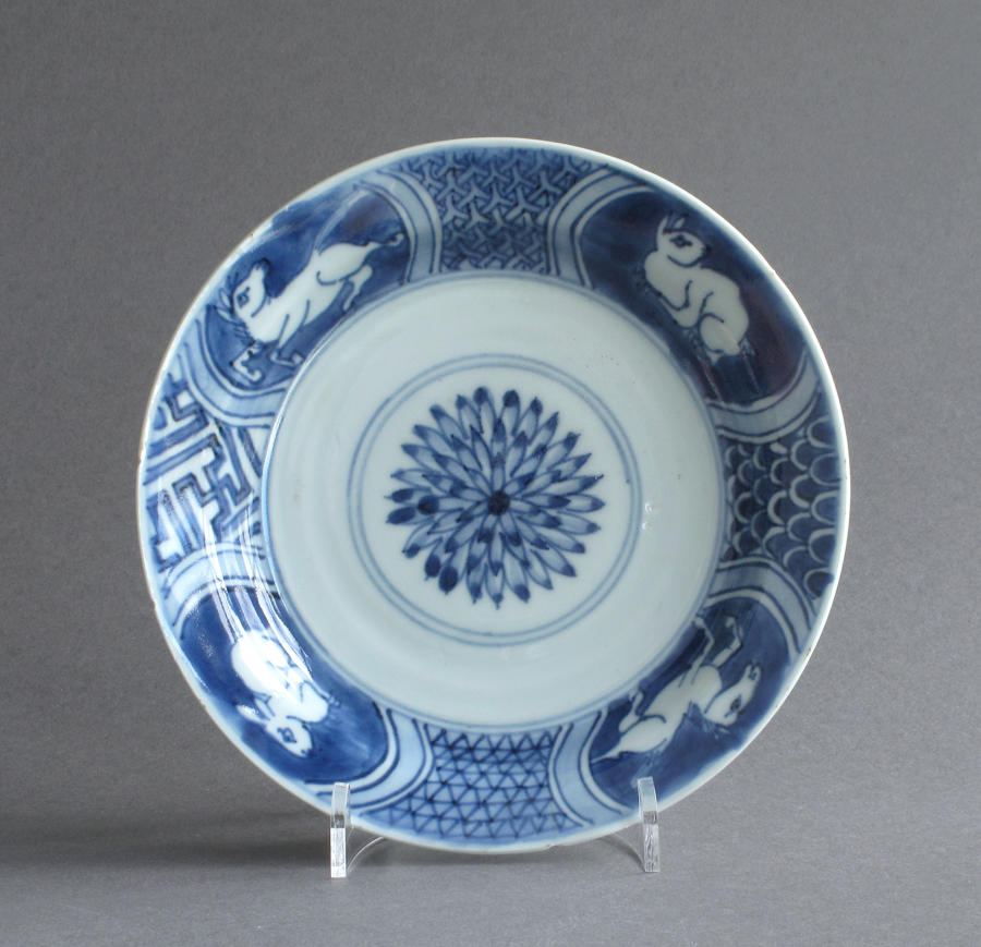 A Chinese late Ming dish with hares & horses