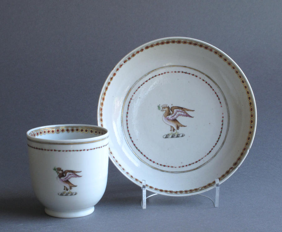 A Chinese armorial coffee cup & saucer Qianlong