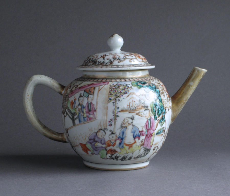 A Chinese export famille rose Mandarin style teapot Qianlong