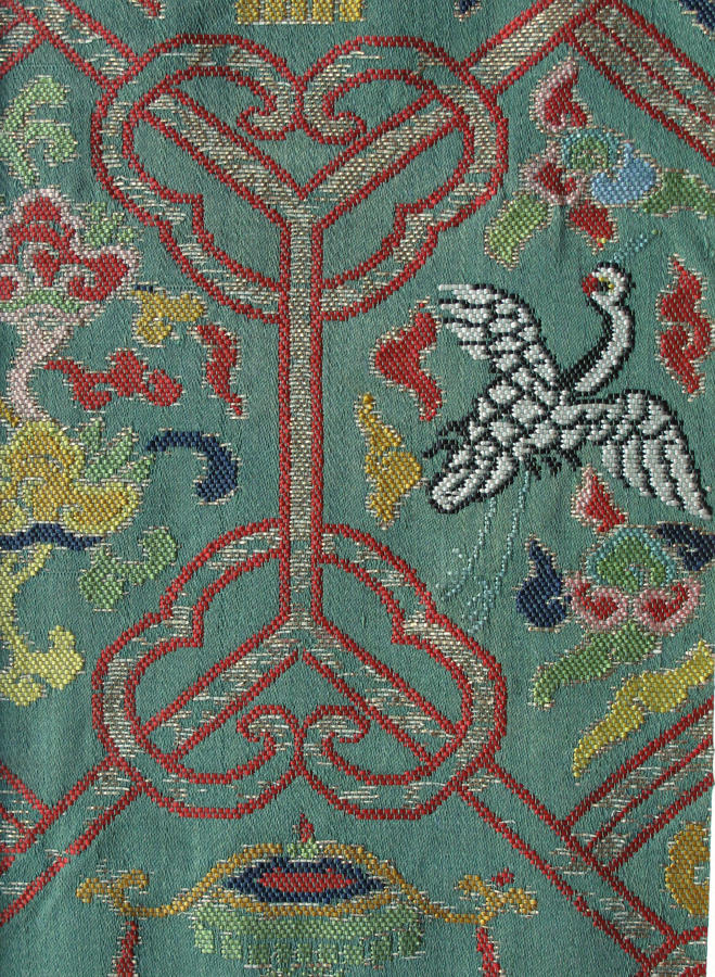 A good Chinese late Ming silk brocade panel with Buddhist emblems
