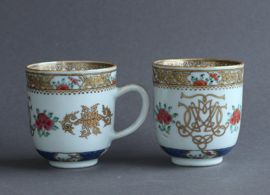 A good pair of Chinese famille rose coffee cups, Qianlong