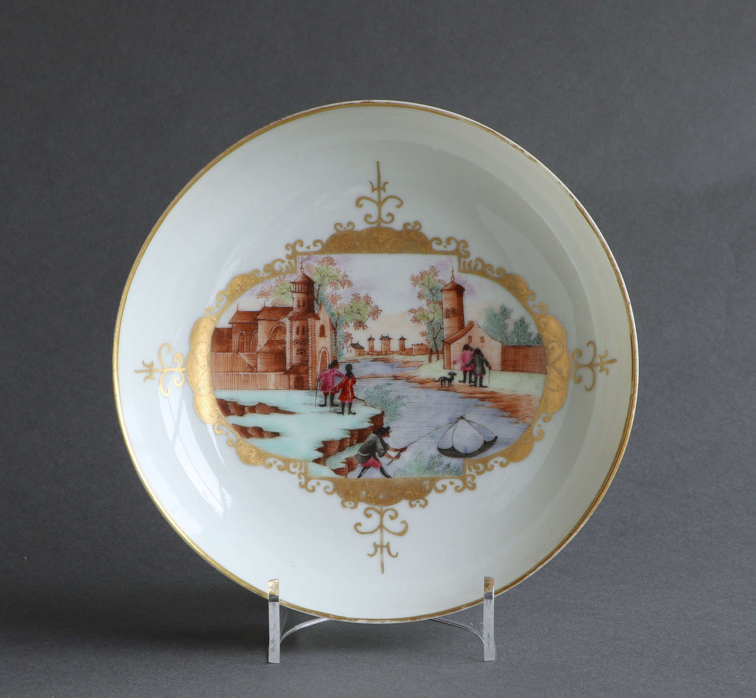 A good quality Chinese export saucer dish with European scene Qianlong