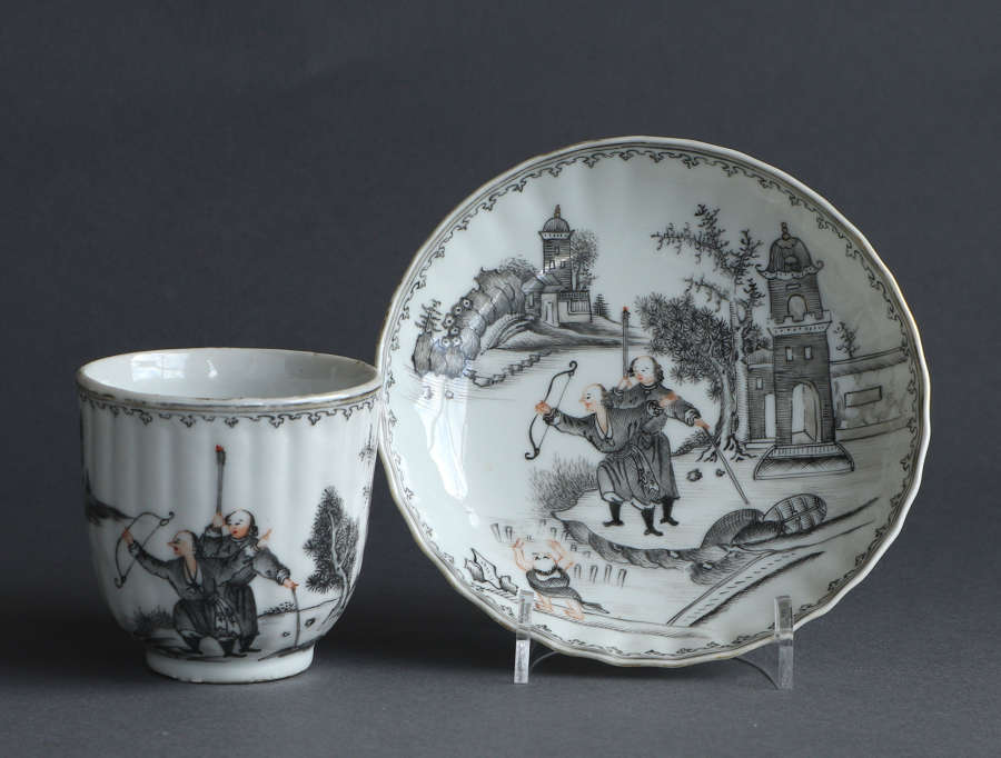 A good Chinese export grisaille coffee cup & saucer, Qianlong