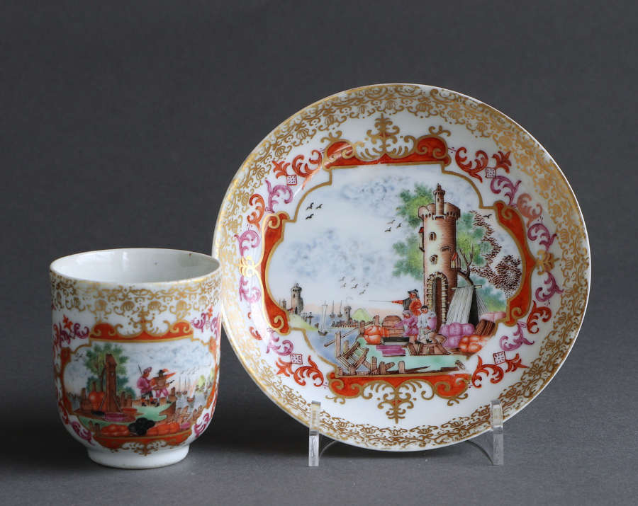 A good Chinese export coffee cup & saucer with Meissen style design