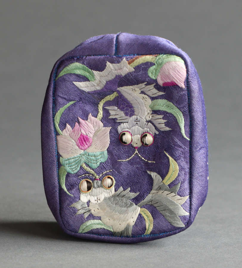 A Chinese embroidered silk small soft work box circa 1920