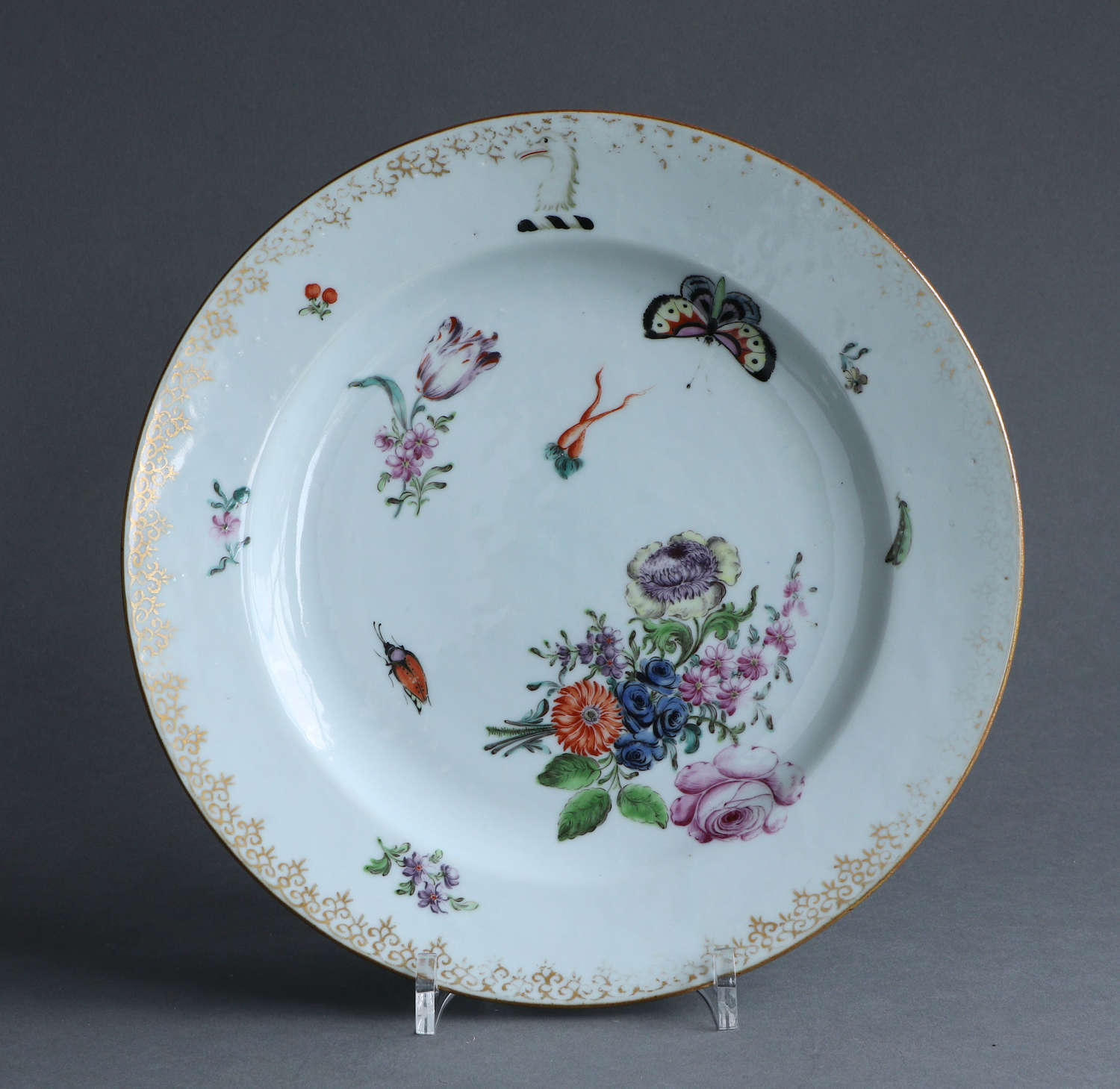 A London-decorated Chinese export Armorial plate, Qianlong