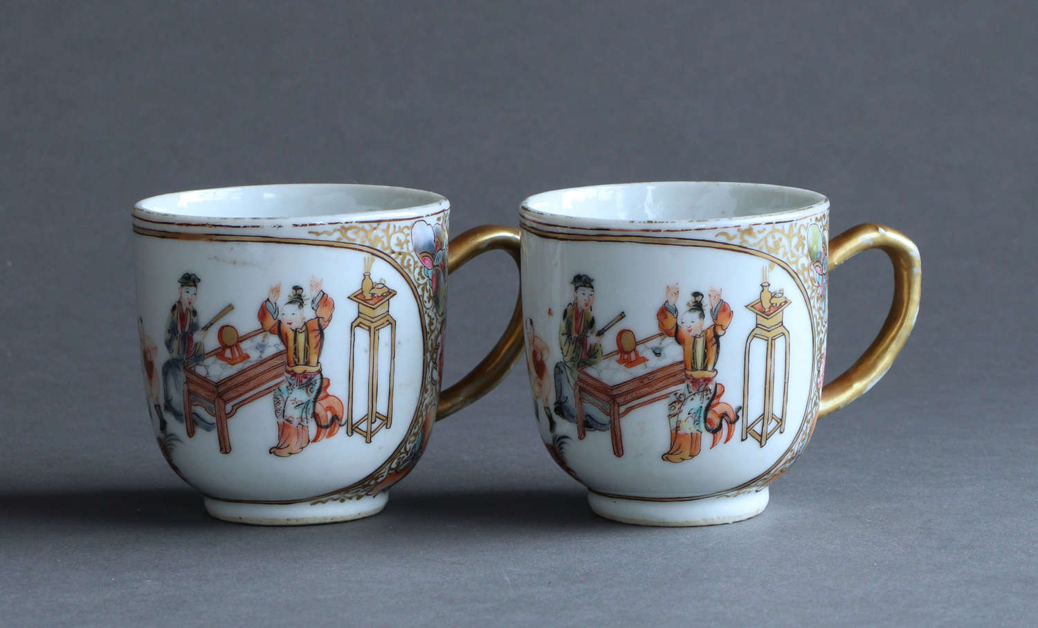 A pair of Chinese export famille rose coffee cups, Qianlong
