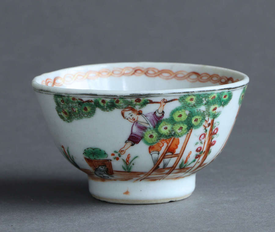 A Chinese export famille rose 'Cherry Picker' teabowl, Qianlong