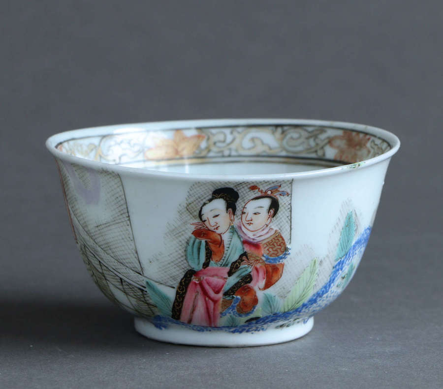 A Chinese famille rose teabowl with figure scene, Qianlong