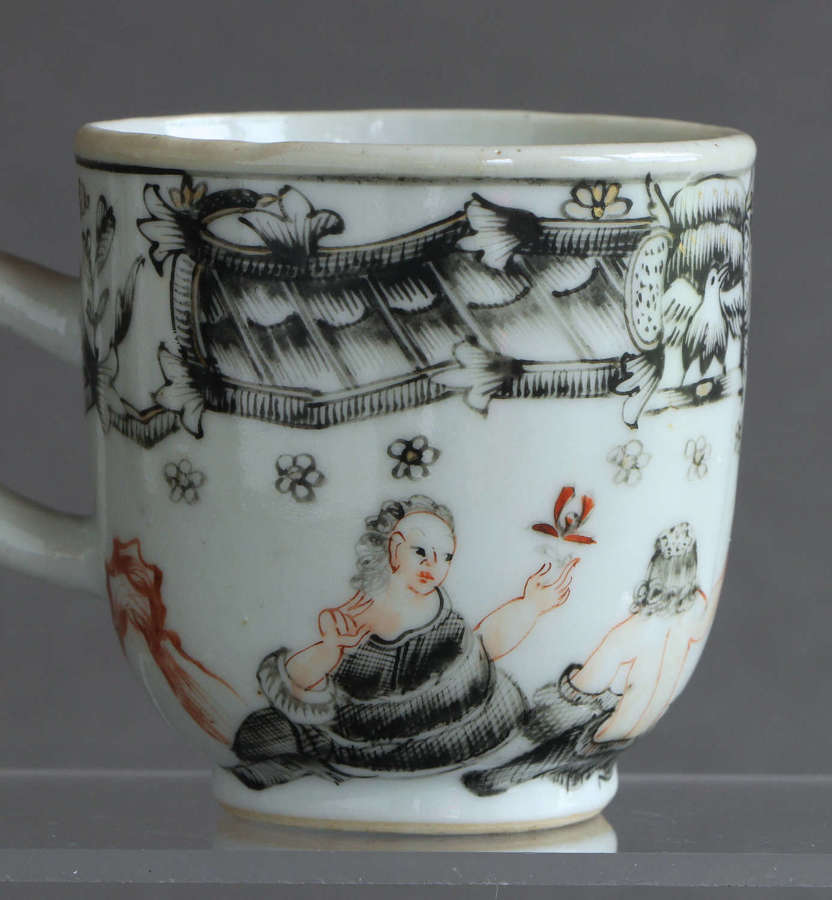A Chinese export coffee cup with European or mythological scene c1750