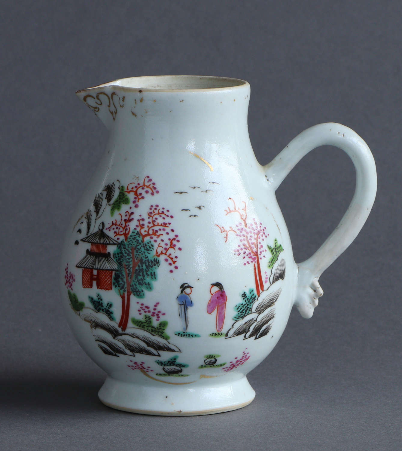 A European-decorated Chinese export ‘Stag Hunt’ cream jug