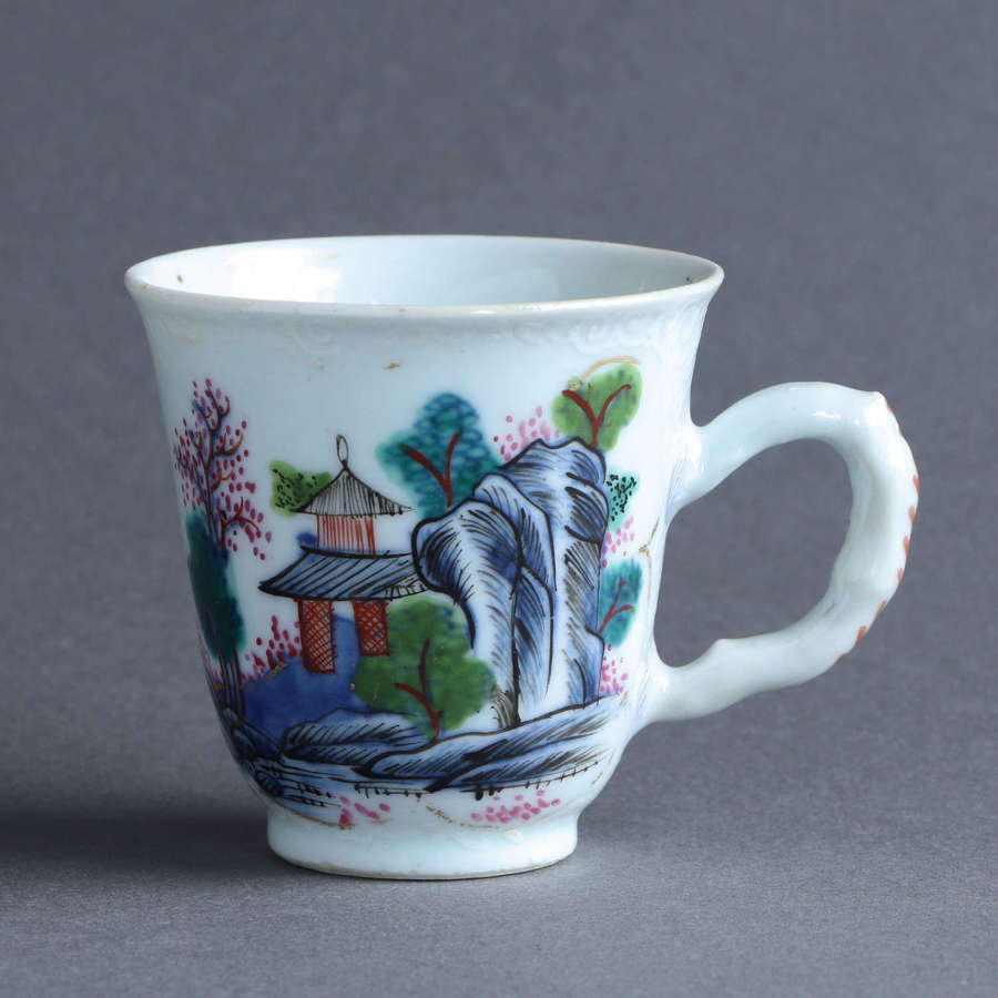 A Chinese export coffee cup with English Stag Hunt Decoration